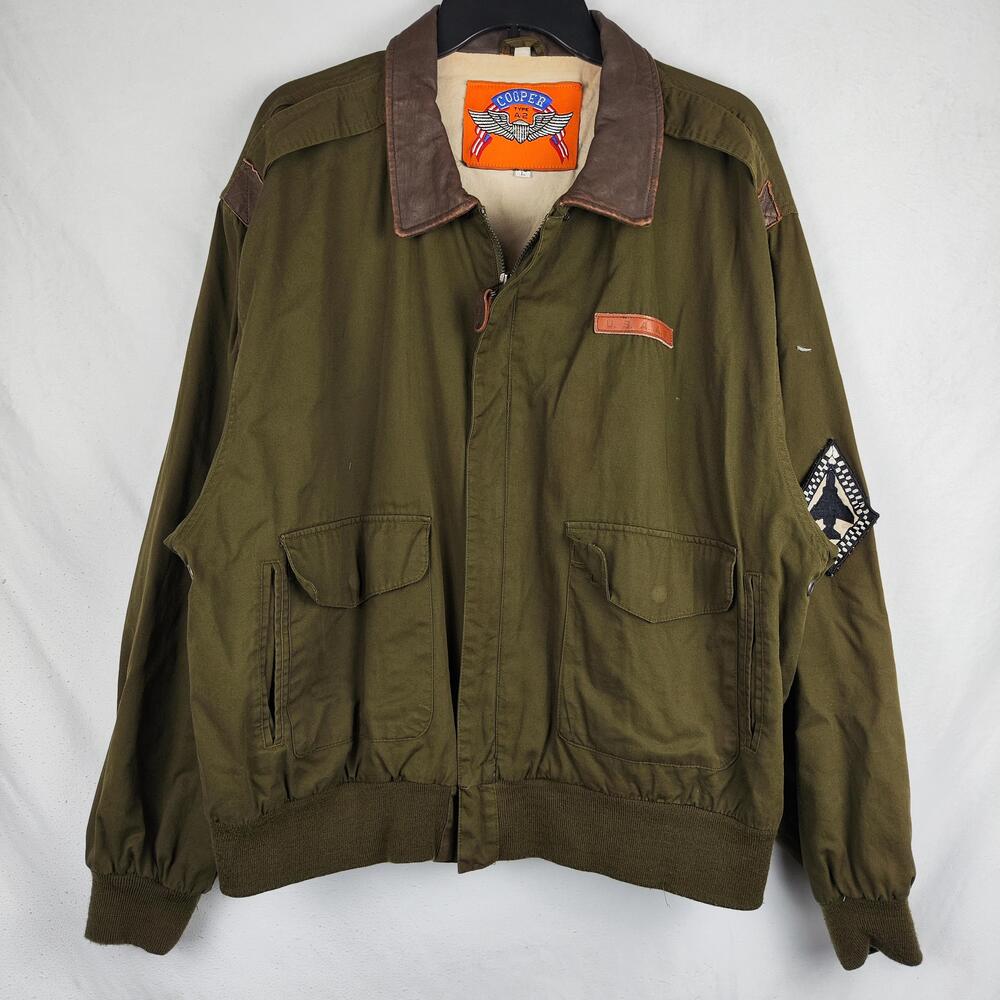 Cooper Type A-2 Jacket Mens Large Green Canvas Bomber Full Zip Lined Army